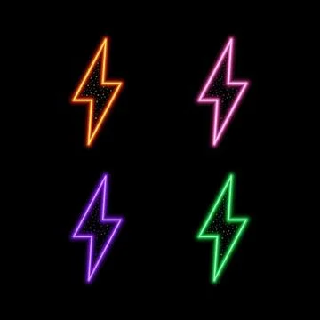 Multicolored neon lightning with glitter Stock Illustration