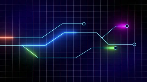 Multicolored Neon Lines Moving On Grid Background. NFT Meta Verse Concept. Stock Footage 171593548