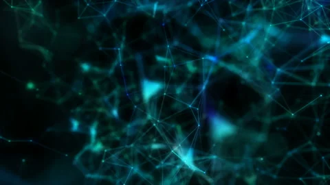 Multicolored neon plexus. Animated teal background of spinning spheres with Stock Footage 114313456