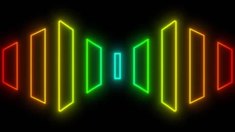 Multicolored Neon Rectangular Shapes Symmetrical Pattern on Black Background 스톡 동영상 331043500