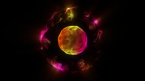 A multicolored neon sphere with red, yellow, and pink glowing light waves. .. Stock Footage 321020455