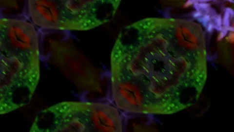 Multicolored neon spots move at different speeds on a dark background and Stock Footage 163660678