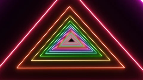 Multicolored neon triangle tunnel background Stock Footage 96200893