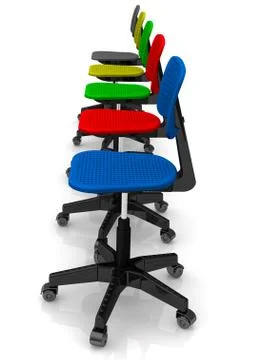 Multicolored office chairs lined up in row Иллюстрация