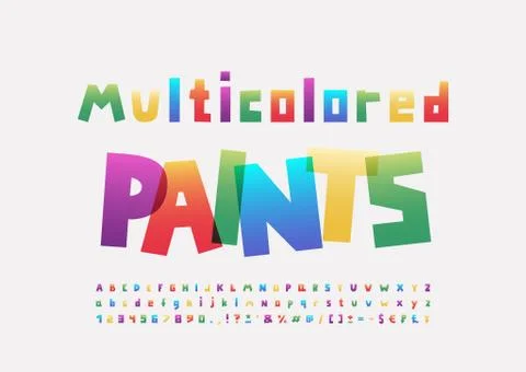 Multicolored paints alphabet square shape font rainbow bright gradient colors Stock Illustration