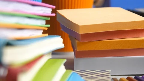 Multicolored paper blocks for memo notes Stock Footage 88960428