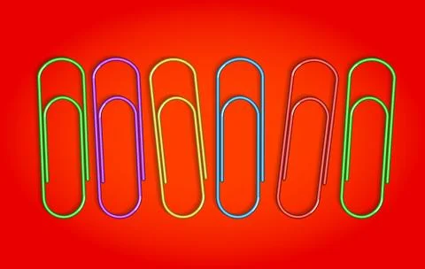 Multicolored paper clips on red background. Vector illustrations Stock Illustration