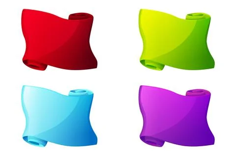 Multicolored paper scrolls, bright blank papyrus templates for ui game. Stock Illustration