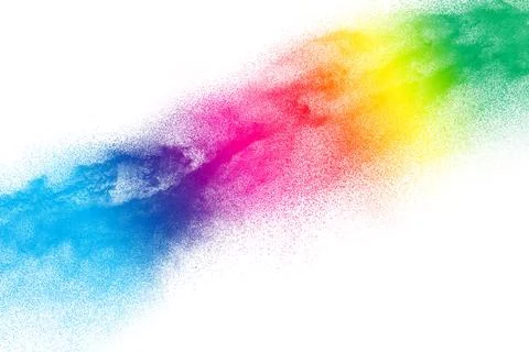 Multicolored particles explosion on white background. Colorful dust splatte.. Stock Illustration
