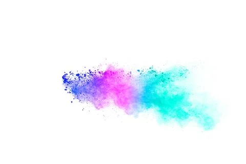 Multicolored particles explosion on white background. Colorful dust splatter. Illustrazione stock
