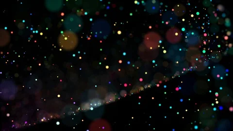 Multicolored particles in liquid float and glisten. 4k 3d advection background Видео 109365033