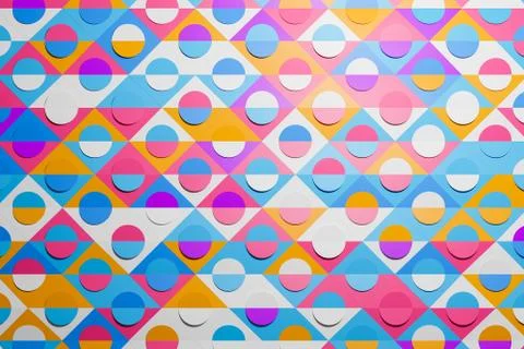 Multicolored pattern in geometric ornamental style with squares and circles.  Foto stock