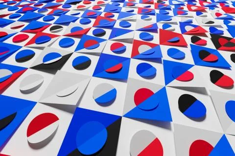 Multicolored pattern in geometric ornamental style with squares and circles.  Foto stock