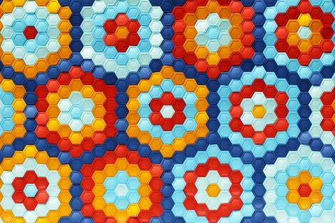 Multicolored pattern, hexagon pattern. 3D visualization Stock Illustration