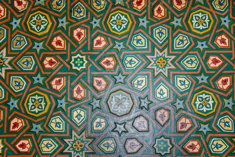 Multicolored pattern on wood in arabic style for background or texture Stock Photos