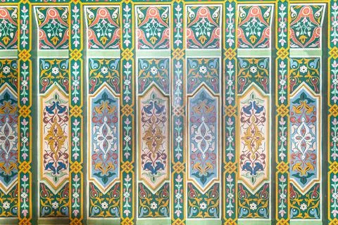 Multicolored pattern on wood in arabic style for background or texture Stock Photos