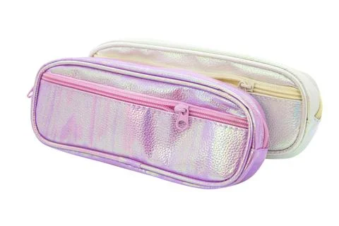 Multicolored pencil pen case container isolated on the white background Stock Photos