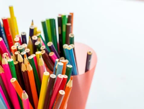 Multicolored Pencils in Closeup Stock Photos