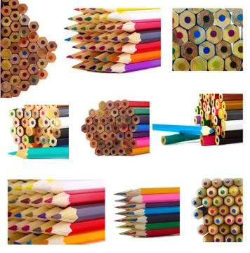 Multicolored pencils collage Stock Photos