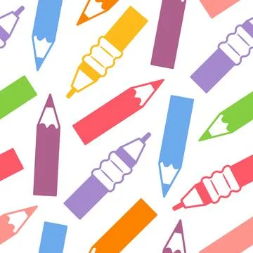 Multicolored pencils seamless pattern a bright, repeating vector motif with Stock Illustration