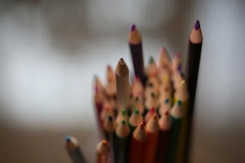 Multicolored pencils on the table. A stack of colored pencils ti Foto stock