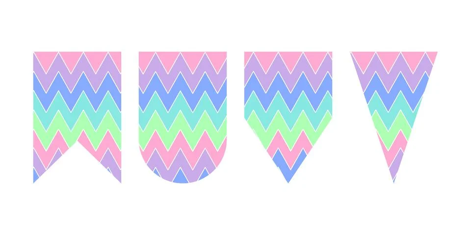 Multicolored Pennants different Forms in trendy soft shades Birthday Party Stock Illustration