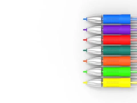Multicolored pens on white background shows felt pens with copy space 스톡 일러스트