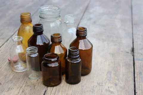 Multicolored pharmacy bottles Stock Photos