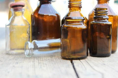 Multicolored pharmacy bottles Stock Photos