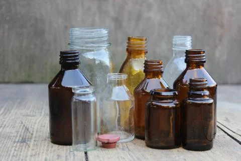 Multicolored pharmacy bottles Stock Photos
