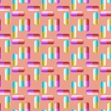 Multicolored Pill Capsules Seamless Background. EPS10 Vector Stock Illustration