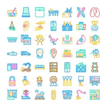 Multicolored pixel line icons representing various concepts illustration イラスト素材
