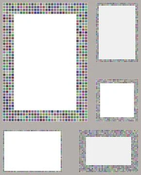 Multicolored pixel mosaic page layout border set Stock Illustration