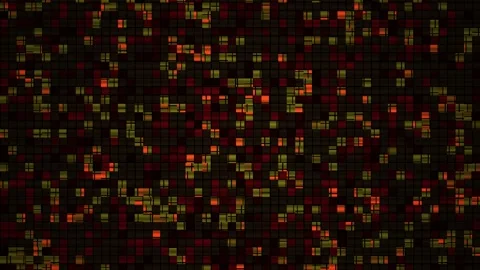 Multicolored pixelated background with red and yellow pixels on black. Stock Footage 335533462