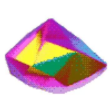 A multicolored pixelated gemstone in a retro 8-bit style, with pink, yellow, and 스톡 일러스트