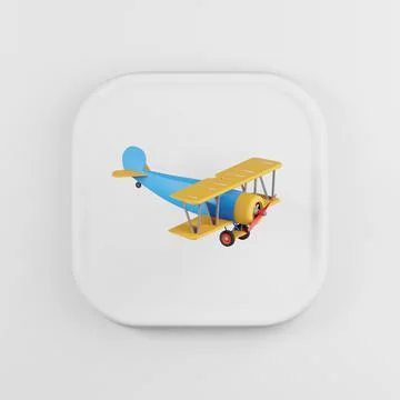 Multicolored plane icon. 3d rendering white square button key, interface ui u Stock Illustration