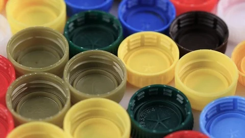Multicolored plastic lid caps Stock Footage 87130620