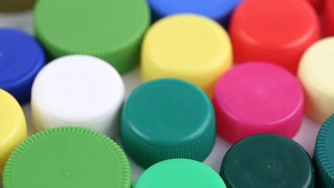 Multicolored plastic lid caps Stock Footage 87130670