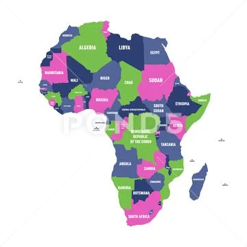 Multicolored political map of Africa continent with national borders ...