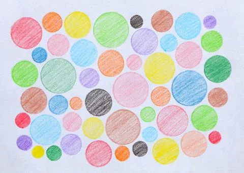 Multicolored polka dot pattern on paper drawing background.  Stock Photos