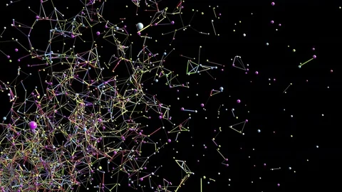 Multicolored Polygonal Network of Particles Stock Footage 81409546