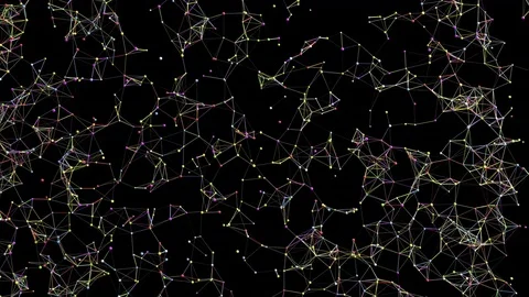 Multicolored Polygonal Network of Particles Stock Footage 81410279