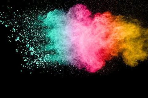 Multicolored powder explosion on black background. Stock Illustration