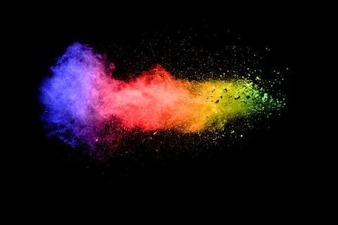 Multicolored powder explosion on black background. Stock Illustration