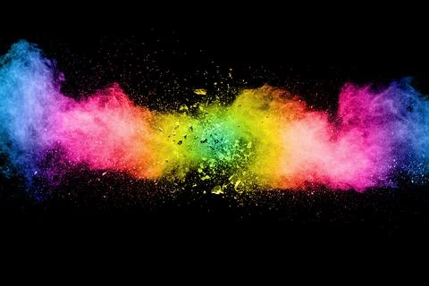 Multicolored powder explosion on black background. Stock Illustration