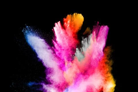 Multicolored powder explosion on black background.Color dust splash cloud o.. イラスト素材