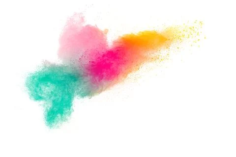 Multicolored powder explosion on white background. Illustrazione stock