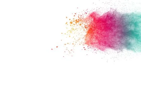 Multicolored powder explosion on white background. Stock Photos
