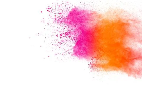 Multicolored powder explosion on white background. Foto stock