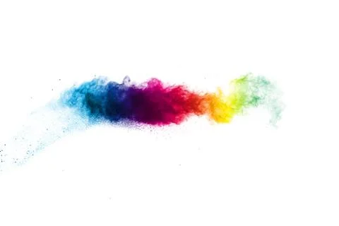 Multicolored powder explosion on white background. Stock Photos